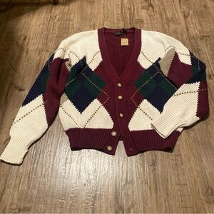 Vintage Structure Maroon Burgundy Knit Cardigan Sweater